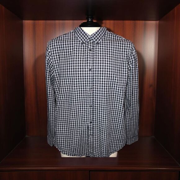 Zara Man Slim Fit Button Up Shirt Long Sleeve White Black Gingham Size Large #30 - Picture 1 of 5